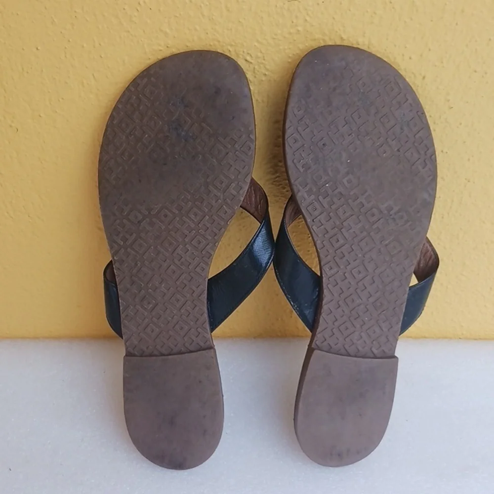 Tory Burch Black and Gold Flat Sandals